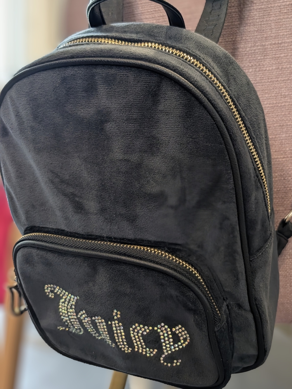 NWOT Juicy Couture Black Velour Obsession Mini Backpack Rhinestone Y2K - Picture 5 of 8